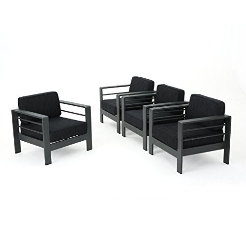 Christopher Knight Home Cape Coral Outdoor Grey Aluminum Club Chairs with Dark Grey Water Resistant Cushions (Set of 4)