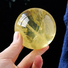 FOTCFATEV Yellow Quartz Crystal Sphere Gemstone Ball Divnation Feng Shui with Wooden Stand Sculpture Figurine for Home Office Decoration,100mm