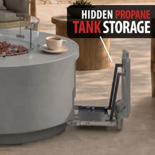 AMS Round Concrete GFRC Propane Gas Fire Pit Table Bundle (Light Gray)