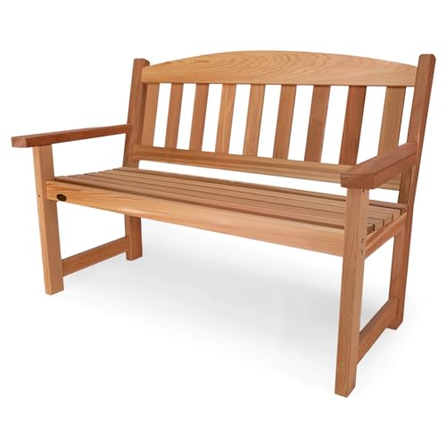 All Things Cedar 51 Inch Wooden Garden Bench, Outdoor Patio Seating Chair, Natural