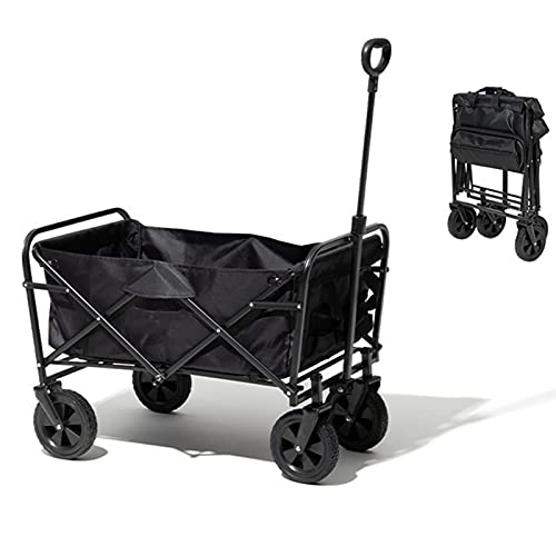 Garden Folding Trolley Portable Collapsible Outdoor Utility Wagon Picnic Camping Cart 80kg Max Load Push Wagon Sturdy Lightweight(Black)