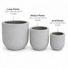 Set of 3 Round Cylinder Polystone Indoor/Outdoor Planters, Gray