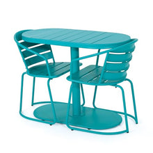 Merax Bistro Table and Chairs Set of 2, Retro Iron Outdoor Bistro Set, Oval Tabletop Coffee Table Dining Chairs All-Weather Bistro Set for Porch Patio Balcony Lawn Garden (Teal)