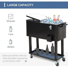 80 Quart Rolling Ice Cooler Cart with Bottle Opener, Black