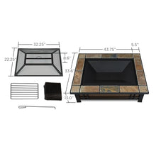 Real Flame Hamilton 44" Rectangle Steel Patio Wood Burning Outdoor Fire Pit, Portable Fire Pit for Backyard. Includes Spark Screen, Poker, Log Grate, and Storage Cover.