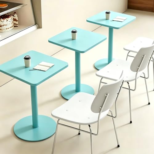 Yopappol Commercial Blue Square Cafe Table, Heavy Duty Single Leg Bistro Table for Coffee Shop Milk Tea Store Restaurant Reception Area(48x48x72cm)