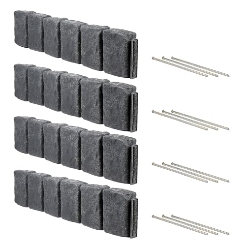 Beuta Landscape Edging | Garden Edging Border | Polyrock Block XL for Lawn Edging, Flower Beds & Yard Edging – 4 Pack | Each Section Has 6 Blocks 48" L x 4" W x 9.5" H | 12 Spikes | Charcoal