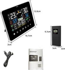 JDXQBLD Weather Station Wireless, Indoor Outdoor Hygrometer, Color Large Display Weather Thermometer with Alert, Barometric Pressure, Alarm Clock, Easy to Set and Table