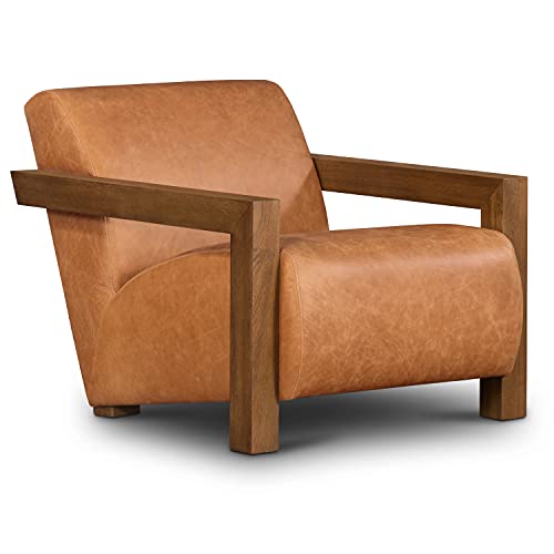 Poly & BARK Giza Lounge Chair in Full-Grain Pure-Aniline Italian Tanned Leather in Cognac Tan Leather