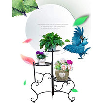 RWGOVLU 3-Level Plant Stand, Folding Flower Pot Holder for Outdoor, Indoor, Wrought-Iron Stand, for 3 Flowerpots for House, Garden, Terrace and Garden,Black