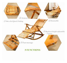 FENOKD Rocking Chair Bamboo Lounge Chair Rocking Chair,Foldable Wooden Rocking Chairs Sun Lounger Chairs,Patio Rocking Chairs for Heavy Duty Adults Elderly,with Armrest Foot Mas (with Pad)