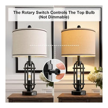 WOAITIANTIAN Desk Lamps Industrial Table Lamps Set of 2 with USB A+C Ports, Black Metal Nightstand Lamps for Bedroom Living Room