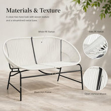 OYEFIT Outdoor Patio Wicker Loveseat, White PE Rattan, 52-Inch Wide,White PE Rattan, Black Iron Frame, 52 x 28.25 x 33 in, 42-in seat Width, Two-seat Design, Assembly Required