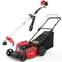 PowerSmart 21-Inch 144cc Push Gas Lawn Mower & 16-Inch 25.4cc String Trimmer/Edger with 10-Inch Brush Cutter for Grass Cutting