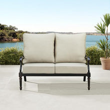 Oakland Living Black Aluminum Patio Deep Seating Outdoor Two Seater Loveseat with Light Grey Cushions