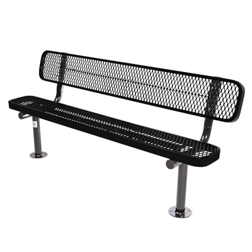 COATEDOUTDOORFURNITURE Bench, Black, Expanded, 6Ft, with Back, Surface