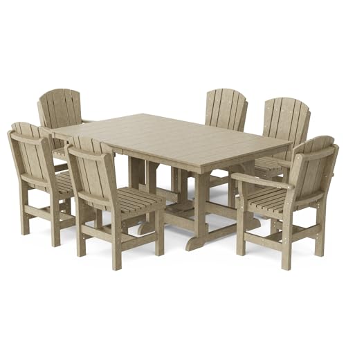 Wildridge® Heritage 44”x72” Dining Table Set, Weathered Wood - Outdoor All-Weather Poly Dining Furniture for Patio, Porch, Deck