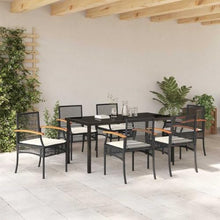 YNGBHFNOP Modern 7-Piece Garden Dining Set, Black Poly Rattan Outdoor Patio Furniture Set with Table and 6 Chairs, All-Weather Wicker for Terrace, Backyard, Poolside Dining and Entertaining