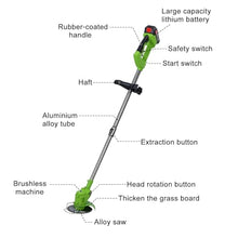 Weed Eater Battery Powered Weed Wacker String Trimmer Grass Trimmer Cordless Weed Wacker, Telescopic Rod Weed Eater Cutterrechargeable Handheld Lawn Mower with 2 Batteries (Green)