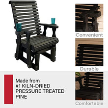 Amish Casual Heavy Duty 600 Lb Roll Back High Back Treated Glider Chair with Cupholders (Semi-Solid Black Stain)