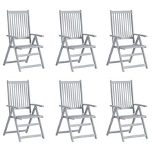 MBDRKVGF Set of 6 Outdoor Garden Reclining Chairs, Solid Acacia Wood Patio Furniture with Comfortable Cushions, Adjustable Foldable Seats for Balcony, Backyard, and Deck, Grey
