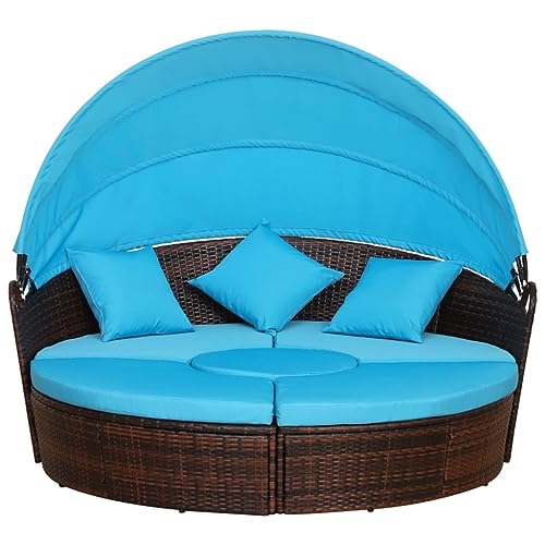 YWMLFZ 4-Piece Rattan Patio Furniture Set,Sunbed with Adjustable Sun Canopy, Sectional Sofa