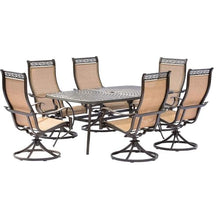 Hanover Manor 7-Piece Outdoor Dining Set with Cast-Top Aluminum Table and 6 Tan PVC Sling Rockers Cast/Sling