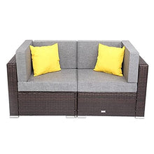 DUYHBAWRS 2 Pieces Patio PE Wicker Rattan Corner Sofa Set Furniture for Garden and Outdoors