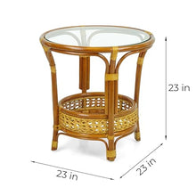 Wickerix Set of 2 Bali Lounge Swivel Rocking Chairs with Cream Cushion and Pelangi Round Coffee Table Natural Rattan Wicker Handmade, Colonial Color