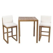 Christopher Knight Home Gree Acacia Wood Patio Bar Table and Chairs Set of 2, 3-Piece Wooden Outdoor Bar Set, Comfy Bar Stools Set of 2 with Bar Height Table, Light Beige+Light Brown