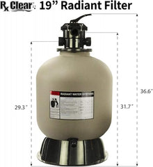 Rx Clear Radiant 19 Inch Swimming Pool Sand Filter System for Above Ground Pools | Includes 1 HP Pump, 6-Way Multi-Port Valve & Blue Luster Media | 40 GPM Flow Rate | Filters Pools up to 21,000 Gal