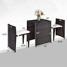 DUYHBAWRS 3PCS Outdoor Patio Rattan Furniture Set Space Saving Garden Deck W/Cushion Weather-Resistant is Suitable for
