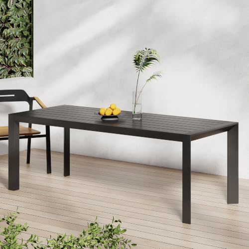SRECELL Outdoor Rectangle Dining Table, Modern Aluminum Patio Table with Slat Top Design, 70 Inch Backyard Dining Furniture for Garden, Deck, Porch and Outdoor Entertaining