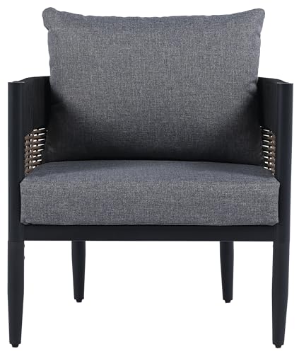 SAFAVIEH Outdoor Collection Harrison Black & Grey Barrel Back Chair Set of 2