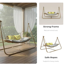 JESE Hammock Swing Chair with Stand & Cushion – Anti-Rust Wood-Colored Frame, 570 lbs Oversized Double Hammock Chair, Suitable for Indoor, Outdoor, Patio, Bedroom, Balcony