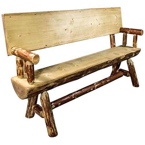 Montana Woodworks Glacier Country Collection Half Log Bench with Back and Arms, Exterior Stain Finish, 5 Foot