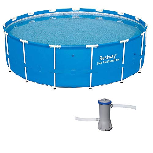 Bestway 15 Foot x 48 Inch Durable Steel Pro Frame Above Ground Pool with Repair Patch Kit and FlowClear 1000 GPH Cartridge Filter Pump