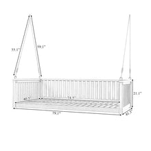 Patio Twin Size Garden Swing Bed Wood Porch Swing Loveseat Chair with Ropes for Backyard, Safe Sloped Design