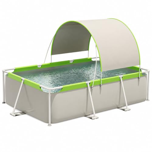 Rectangular Above Ground Pool with Canopy, Metal Frame Swimming Pool