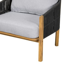 Christopher Knight Home Grotta Acacia Wood Patio Accent Chair Set of 2, Wooden Lounge Chair Outdoor, Outdoor Barrel Chair with Rope Weave+Removable Cushion, Curved Backrest Lounge Sofa, Gray+Teak