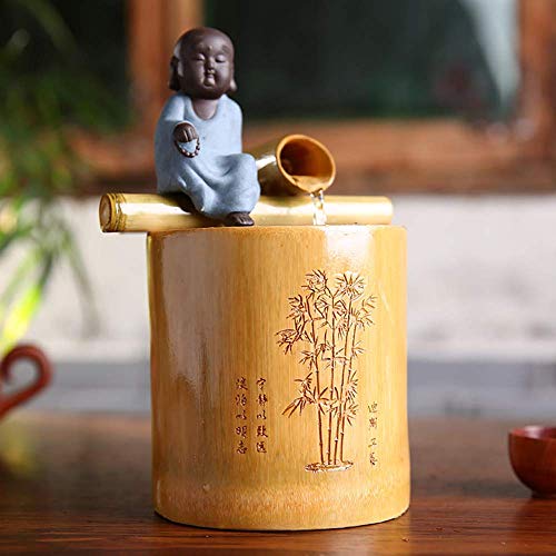 ERoomQ Bamboo Water Fountain Table Top Water Featureese Garden Ornament Zen Home Decor(B+Height 25cm)