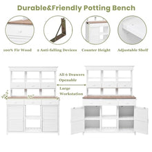 65.7'' H Tall Garden Potting Bench Table with Hutch, Patio Storage Workstation with 3 Shelves,6 Drawers,2 Bottom Cabinets & Side Hooks for Mudroom, Doorway (White)