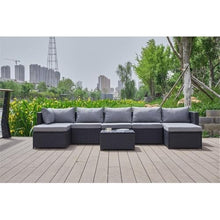 Pemberly Row Gray Wicker/Rattan Sectional with Storage Ottoman Grey