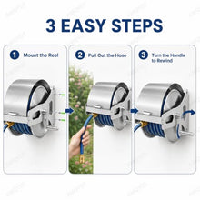 AMQYDT Garden Hose Reel Kit, Stainless Steel Metal Heavy Duty Hose Reel with 15-40m Hose Options, Wall/Floor Mount, 360° Swivel Guide and Three Spray Gun Choices Multi-Functional Spray Gun. 20m