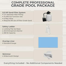 Blue Wave Montilla 12x24-ft Oval 52-in Deep Hard Sided Steel Frame Above Ground Pool with 6-in Steel Top Seats, 0.5 HP Sand Filter System, Ladder, Skimmer & Liner – 6,300 Gallon Cap for Family Use