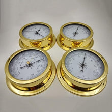 5.7in Portable Marine Wall Hanging Barometer Thermometer Hygrometer Clock Meter Kit, Barometer Traditional Weather Station 4Pcs Weather Station Set, Brass ?Case Boat Accessory Barometer