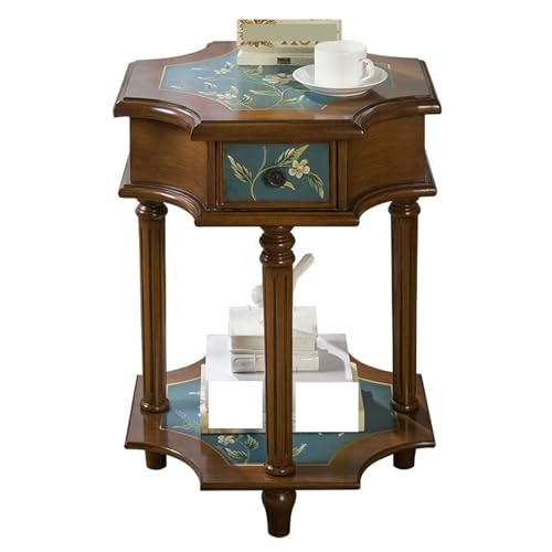 Couch End Table Vintage Nightstand, End Table Wood Antique Shabby Chic Side Table, Small Bedside Table Accent Table with Drawer and Open Storage Shelf for Living Room Bedroom Corner Tables for Living