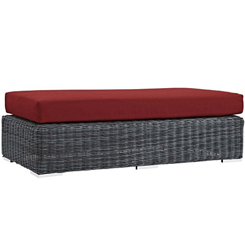 Modway Summon Wicker Rattan Outdoor Patio Ottoman Canvas Red