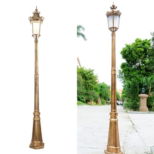 iumLeap 110.23In Garden Pillar Post Light Outdoor Lamp Post Light Aexterior Path Pillar Lamp Mains Powered Street Light Bollard Path Lamp Ip65 Waterproof Pole Light Lighting (Brass-300CM(118.11in))