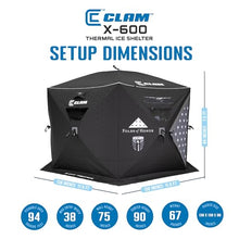 CLAM Thermal Ice Shelter 6 Person Insulated Winter Fishing Hub Tent X-600 Portable Popup Heated Camping House Black Ice Ops